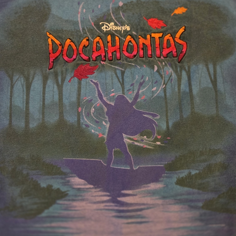Vintage 90s Disney Store Pocahontas  T-Shirt Embroidered Double Sided Blue  XXL